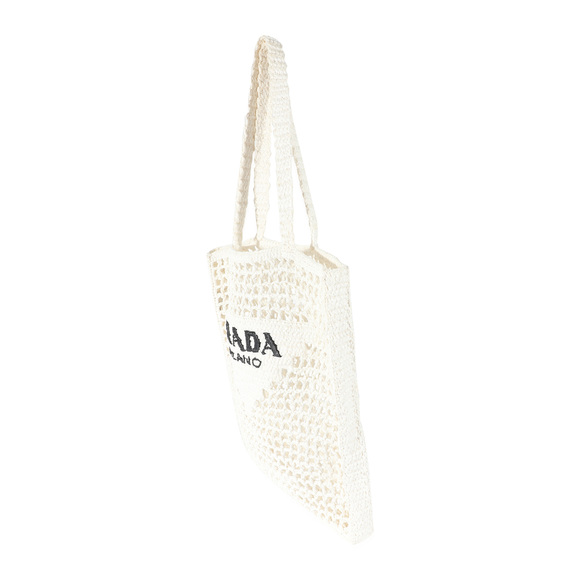 Prada White Raffia Crochet Triangle Logo Tote - Picture 4 of 7